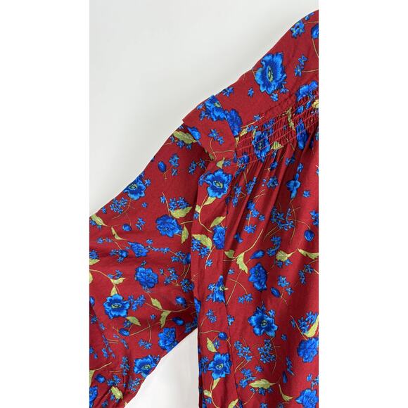 Free People Flower Fields Mini Dress Burgundy Womens Size XS Long Sleeve Boho - Picture 13 of 15